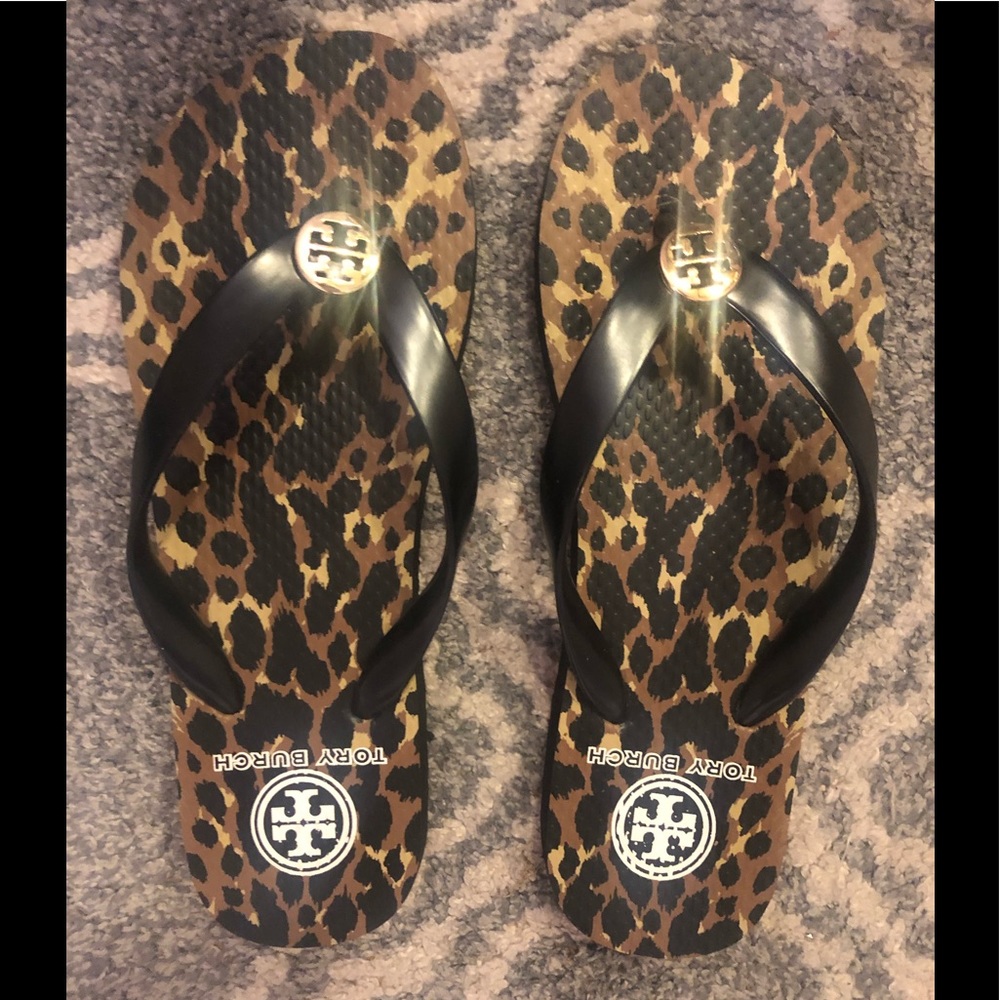 Tory Burch leopard flip flops